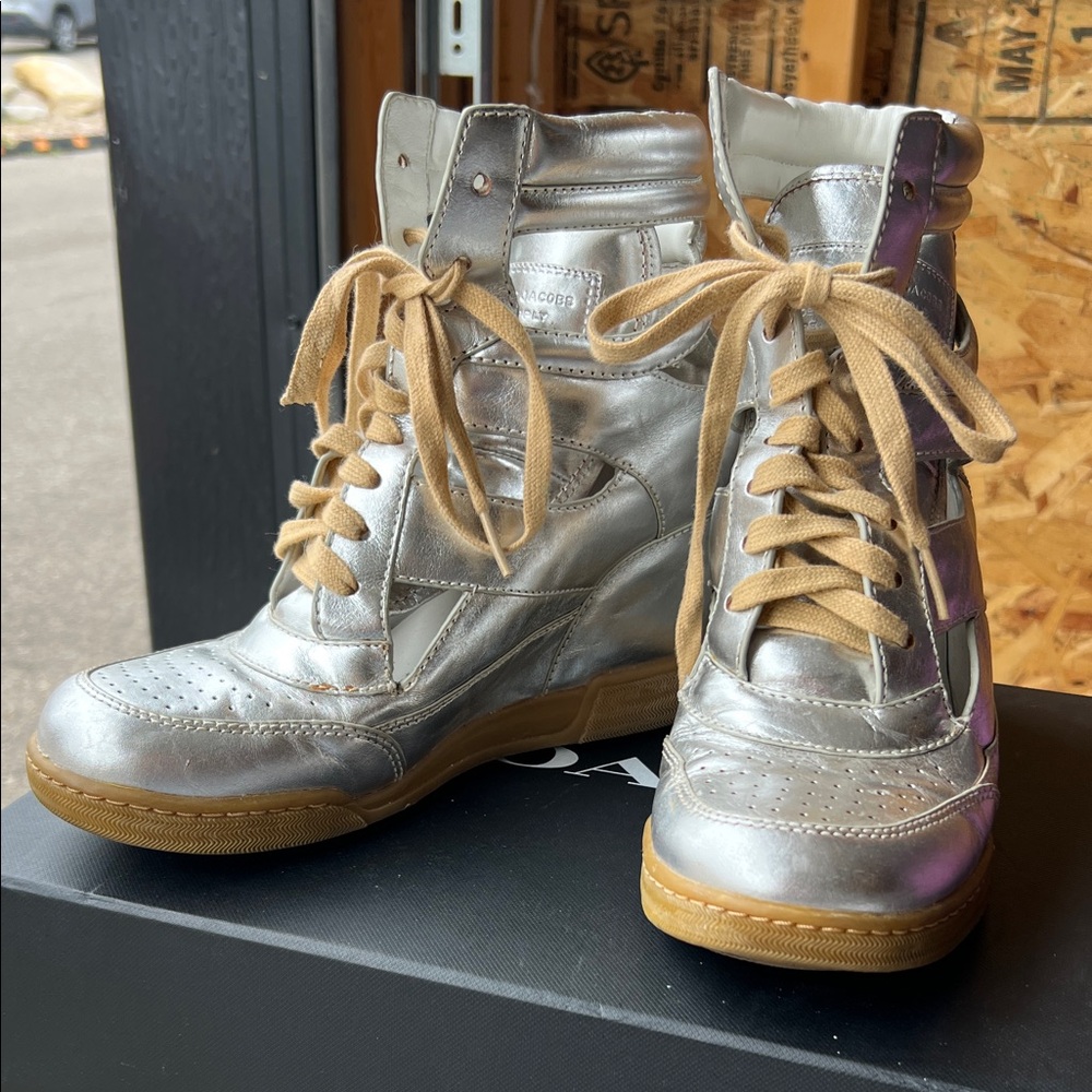 Marc By Marc Jacobs Silver High-Top Sneakers with Tan Laces
